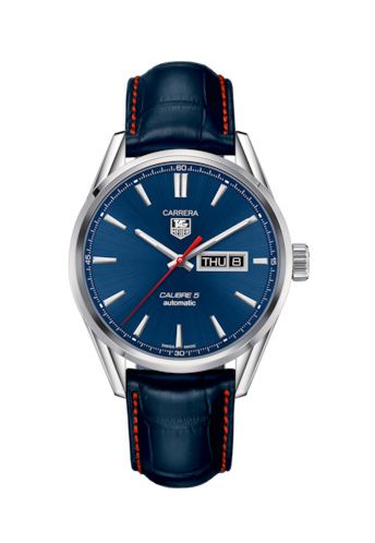 TAG Heuer Carrera Calibre 5 Day Date Stainless Steel / Blue / Alligator, reference WAR201P.FC6485