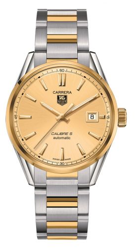 TAG Heuer Carrera Calibre 5 39 Stainless Steel / Yellow Gold / Champagne / Bracelet, reference WAR215A.BD0783