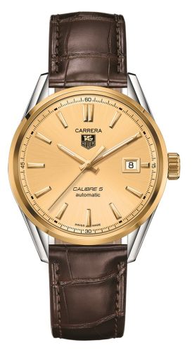 TAG Heuer Carrera Calibre 5 39 Stainless Steel / Yellow Gold / Champagne / Alligator, reference WAR215A.FC6181