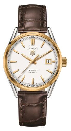 TAG Heuer Carrera Calibre 5 39 Stainless Steel / Yellow Gold / Silver / Alligator, reference WAR215B.FC6181