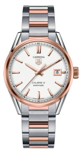 TAG Heuer Carrera Calibre 5 39 Stainless Steel / Rose Gold / Silver / Bracelet, reference WAR215D.BD0784