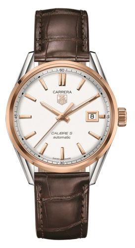 TAG Heuer Carrera Calibre 5 39 Stainless Steel / Rose Gold / Silver / Alligator, reference WAR215D.FC6181