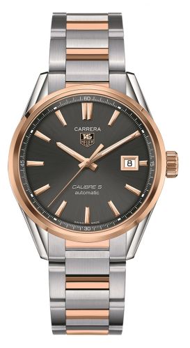 TAG Heuer Carrera Calibre 5 39 Stainless Steel / Rose Gold / Gray / Bracelet, reference WAR215E.BD0784