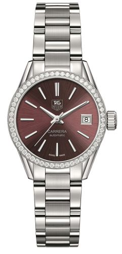 TAG Heuer Carrera Calibre 9 28 Stainless Steel / Diamond / Red / Bracelet, reference WAR2418.BA0776