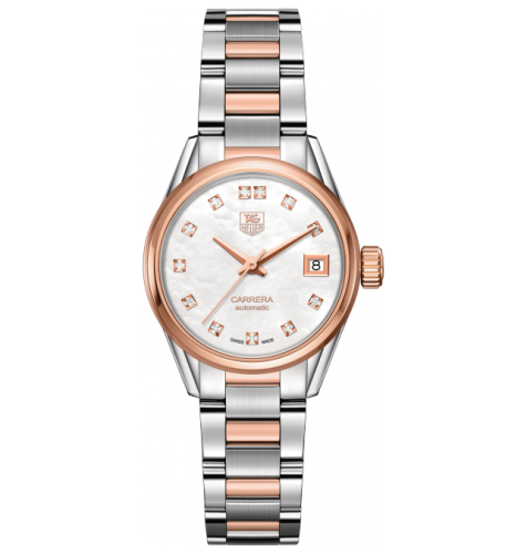TAG Heuer Carrera Calibre 9 28 Stainless Steel / Rose Gold / MOP - Diamond / Bracelet, reference WAR2452.BD0777