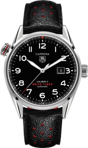 TAG Heuer Carrera Calibre 5 Drive Timer 43 Stainless Steel / Black / Calf, reference WAR2A10.FC6337