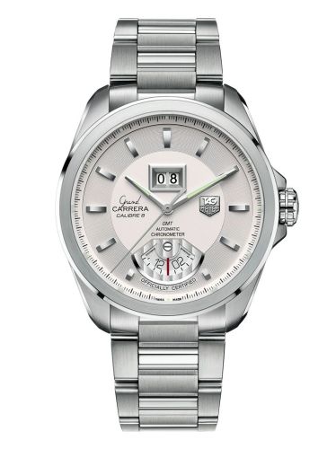 TAG Heuer Grand Carrera Calibre 8 RS Grande Date GMT Paslanmaz Çelik / Gümüş / Bilezik 42.5mm, referans WAV5112.BA0901