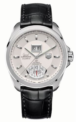 TAG Heuer Grand Carrera Calibre 8 RS Grande Date GMT Paslanmaz Çelik / Gümüş / Alligator, referans WAV5112.FC6225