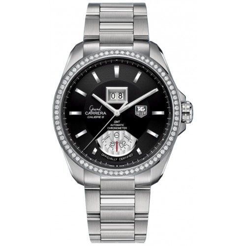 TAG Heuer Grand Carrera Calibre 8 RS Grande Date GMT Paslanmaz Çelik - Elmas / Siyah / Bilezik, referans WAV5115.BA0901