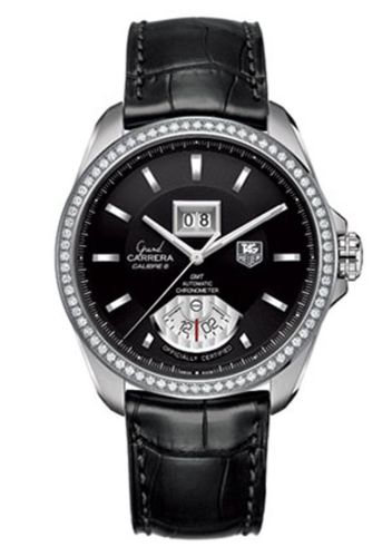 TAG Heuer Grand Carrera Calibre 8 RS Grande Date GMT  Paslanmaz Çelik - Elmas / Siyah / Alligator 42.5mm, referans WAV5115.FC6225