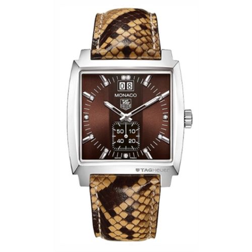 TAG Heuer Monaco Quartz Big Date Paslanmaz Çelik / Kahverengi / Python, referans WAW1315.FC6217