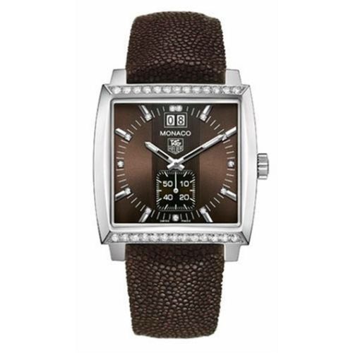TAG Heuer Monaco Quartz Big Date Paslanmaz Çelik / Elmas / Kahverengi / Galuchat, referans WAW1316.EB0025