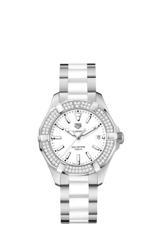 TAG Heuer Aquaracer 300M Quartz 35 Paslanmaz Çelik / Elmas / Beyaz / Bilezik, referans WAY131F.BA0914