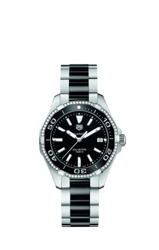 TAG Heuer Aquaracer 300M Quartz 35 Paslanmaz Çelik / Elmas / Siyah / Bilezik, referans WAY131G.BA0913