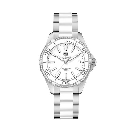 TAG Heuer Aquaracer 300M Quartz 35 Paslanmaz Çelik / Elmas / Beyaz / Bilezik, referans WAY131H.BA0914