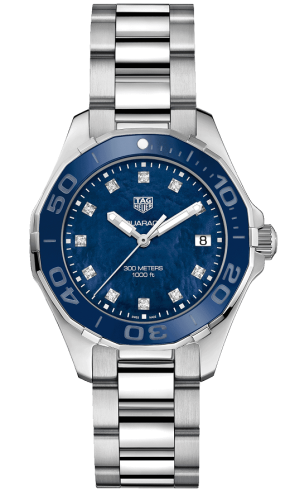 TAG Heuer Aquaracer 300M Quartz 35 Paslanmaz Çelik / Mavi MOP - Elmas / Bilezik, referans WAY131L.BA0748