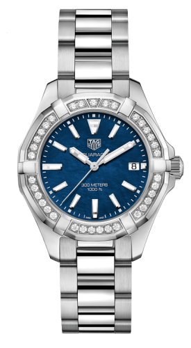 TAG Heuer Aquaracer 300M Quartz 35 Paslanmaz Çelik / Elmas / Mavi MOP / Bilezik, referans WAY131N.BA0748