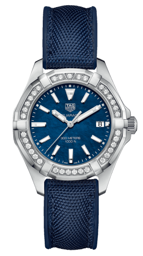 TAG Heuer Aquaracer 300M Quartz 35 Paslanmaz Çelik / Elmas / Mavi MOP / Nylon, referans WAY131N.FT6091