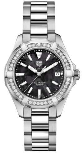 TAG Heuer Aquaracer 300M Quartz 35 Paslanmaz Çelik / Elmas /  Siyah MOP / Bilezik, referans WAY131P.BA0748