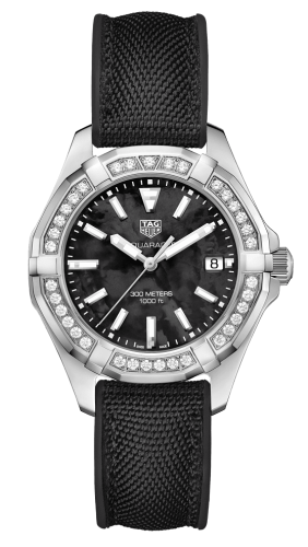 TAG Heuer Aquaracer 300M Quartz 35 Paslanmaz Çelik / Elmas / Siyah MOP / Nylon, referans WAY131P.FT6092