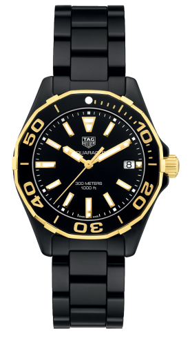 TAG Heuer Aquaracer 300M Quartz 35 Seramik / Sarı Altın / Siyah / Bilezik, referans WAY1321.BH0743