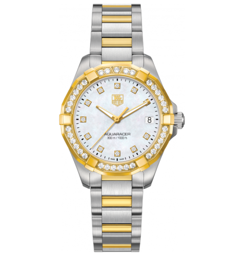 TAG Heuer Aquaracer 300M Quartz 32 Paslanmaz Çelik / Sarı Altın / Elmas / MOP - Elmas / Bilezik, referans WAY1353.BD0917