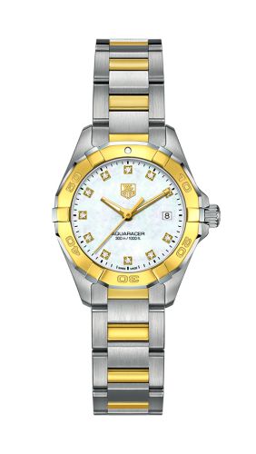 TAG Heuer Aquaracer 300M Quartz 27 Paslanmaz Çelik / Sarı Altın / MOP - Elmas / Bilezik, referans WAY1451.BD0922