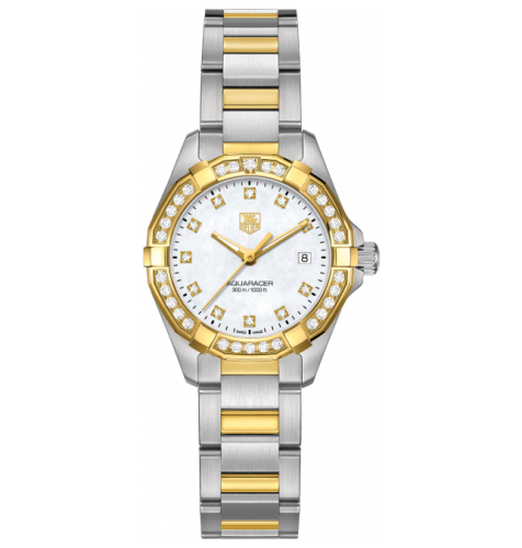 TAG Heuer Aquaracer 300M Quartz 27 Paslanmaz Çelik / Sarı Altın / Elmas / MOP - Elmas / Bilezik, referans WAY1453.BD0922