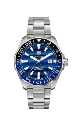 TAG Heuer Aquaracer 300M Calibre 7 GMT Paslanmaz Çelik / Mavi / Bilezik 43mm, referans WAY201T.BA0927