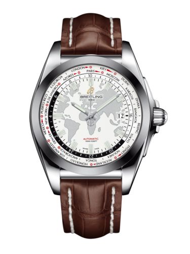 Breitling Galactic Unitime Paslanmaz Çelik / SleekT / Antarctica Beyaz / Croco 44mm, referans WB3510U0.A777.739P