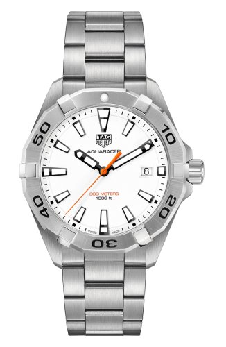 TAG Heuer Aquaracer Quartz 300M 41 Paslanmaz Çelik / Beyaz / Bilezik, referans WBD1111.BA0928
