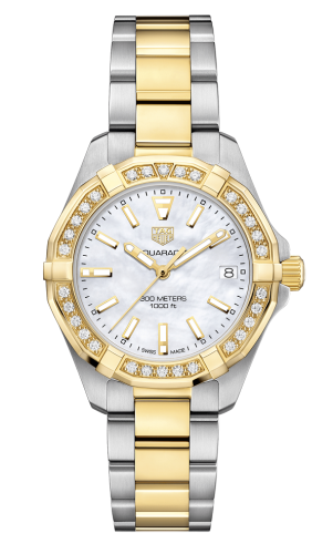 TAG Heuer Aquaracer 300M Quartz 32 Paslanmaz Çelik / Sarı Altın / Elmas / MOP / Bilezik, referans WBD1321.BB0320