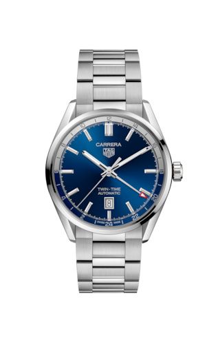 TAG Heuer Calibre 7 Twin Time Stainless Steel / Blue / Bracelet, reference WBN201A.BA0640