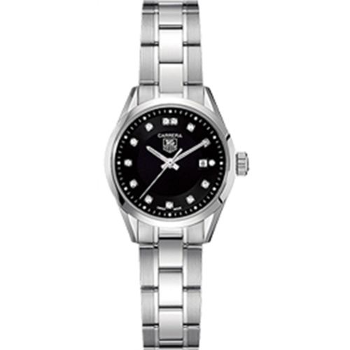 TAG Heuer Carrera Quartz 27 Stainless Steel / Black - Diamond / Bracelet, reference WV1410.BA0793
