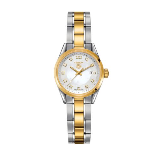 TAG Heuer Carrera Quartz 27 Stainless Steel / Yellow Gold / MOP - Diamond / Bracelet, reference WV1450.BD0797