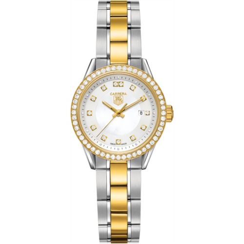 TAG Heuer Carrera Quartz 27 Stainless Steel / Yellow Gold / Diamond / MOP - Diamond / Bracelet, reference WV1451.BD0797