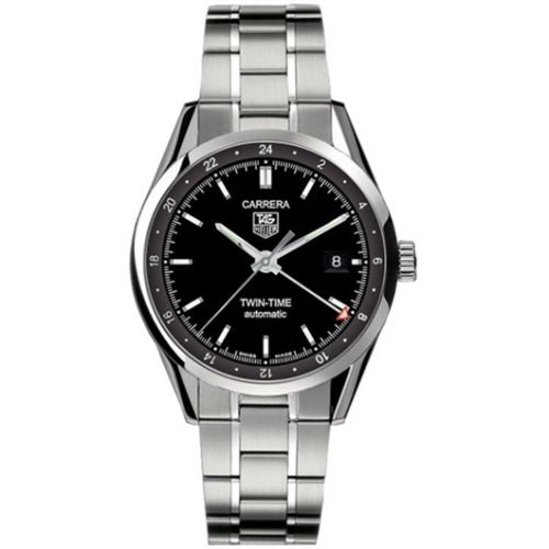 TAG Heuer Carrera Calibre 7 Twin Time Stainless Steel / Black / Bracelet, reference WV2115.BA0787