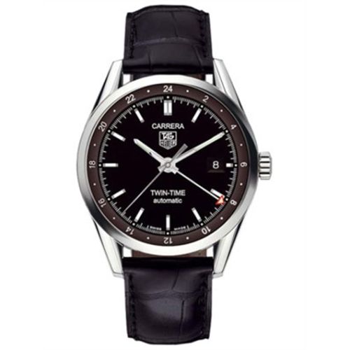 TAG Heuer Carrera Calibre 7 Twin Time Stainless Steel / Black / Strap 39mm, reference WV2115.FC6180