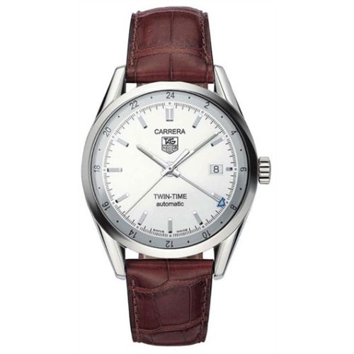TAG Heuer Carrera Calibre 7 Twin Time Stainless Steel / Silver / Strap 39mm, reference WV2116.FC6181